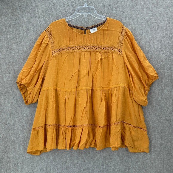 Knox Rose Tops - Knox Rose Mustard Yellow Tiered Crochet Lace Clip Dot Babydoll Top Plus Size 4X